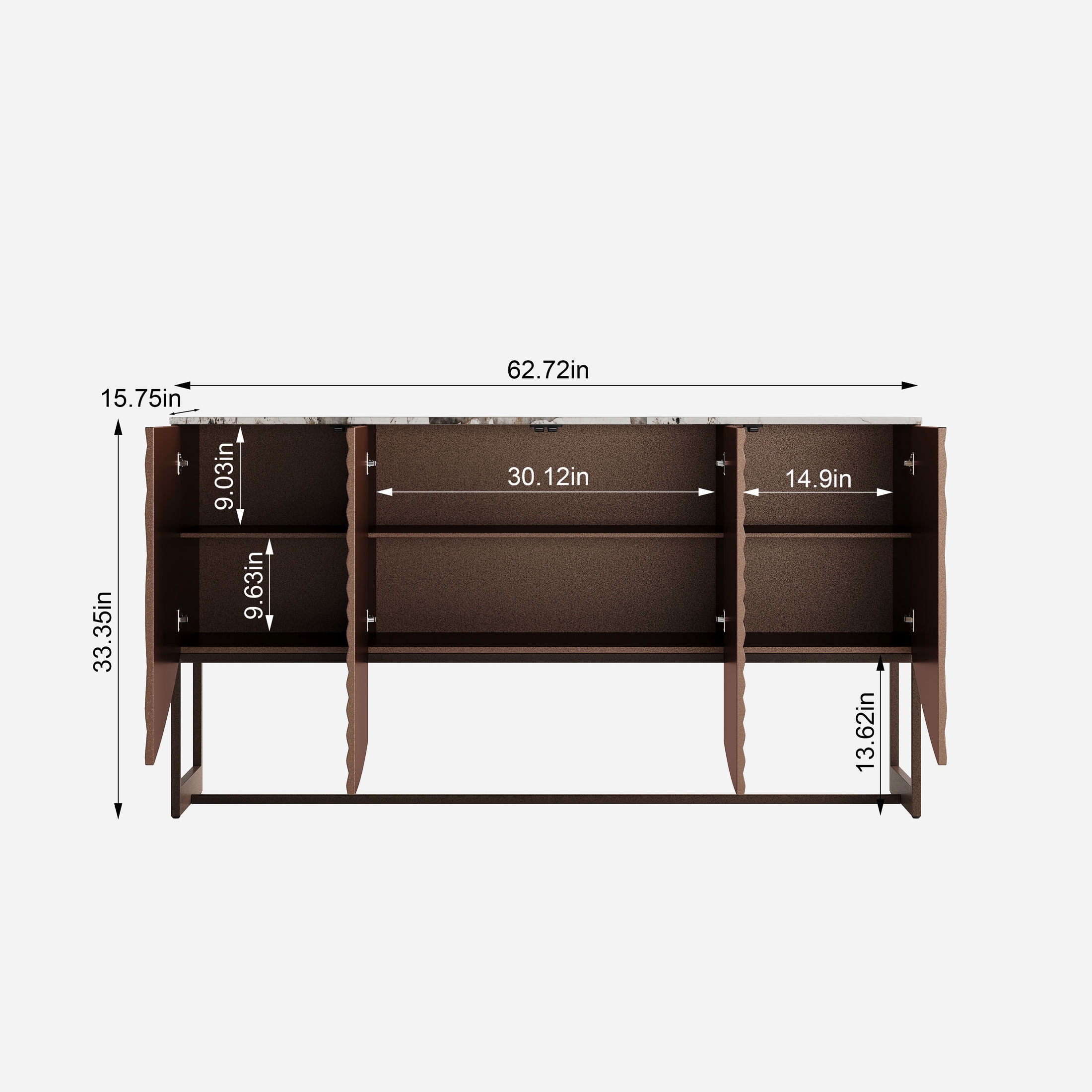 Noble House Amary 62.7" Sideboard Buffet Cabinet with 3D Wave Texture & Faux Marble Top, Antique Brown