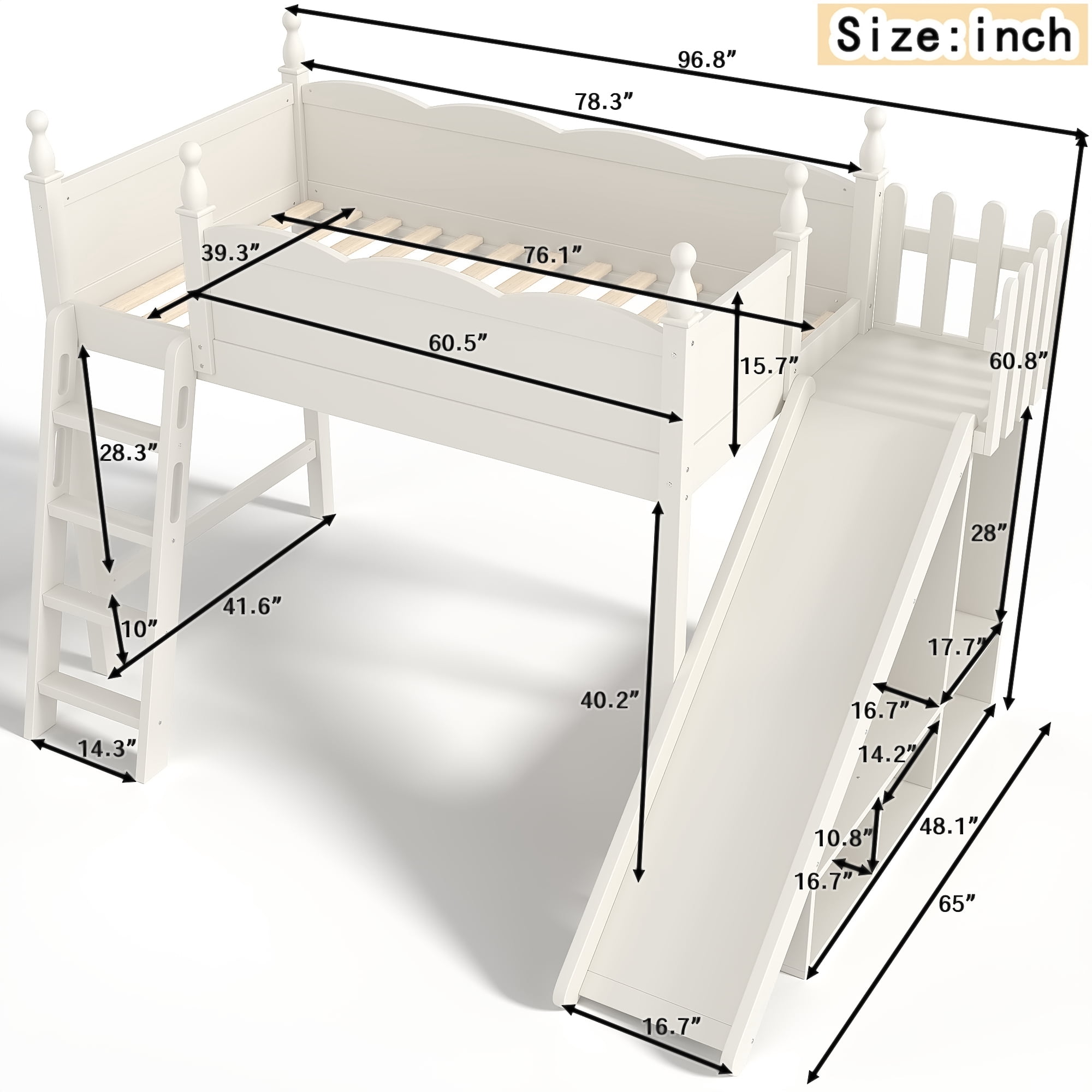 Leumius Twin Loft Bed Frame with Storage Shelves and Wardrobe, Solid Wood Loft Bed with Detachable Slide and Ladders for Kids Teens Adults Beige