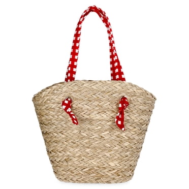 Time and Tru Women's Seagrass Beach Tote, Natural/Red