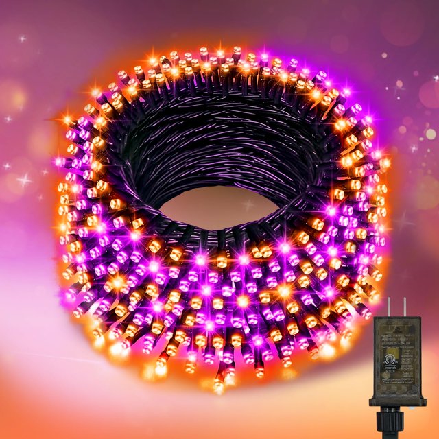 Cadena de luces Nisocy, 20 m, para exteriores, color morado y naranja, resistente al agua