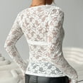 thumbnail image 3 of TUGOXIE Womens Long Sleeve T Shirts Lace White Sheer Blouses Comfy Solid Slim Tops for Women Trendy,Size L, 3 of 3