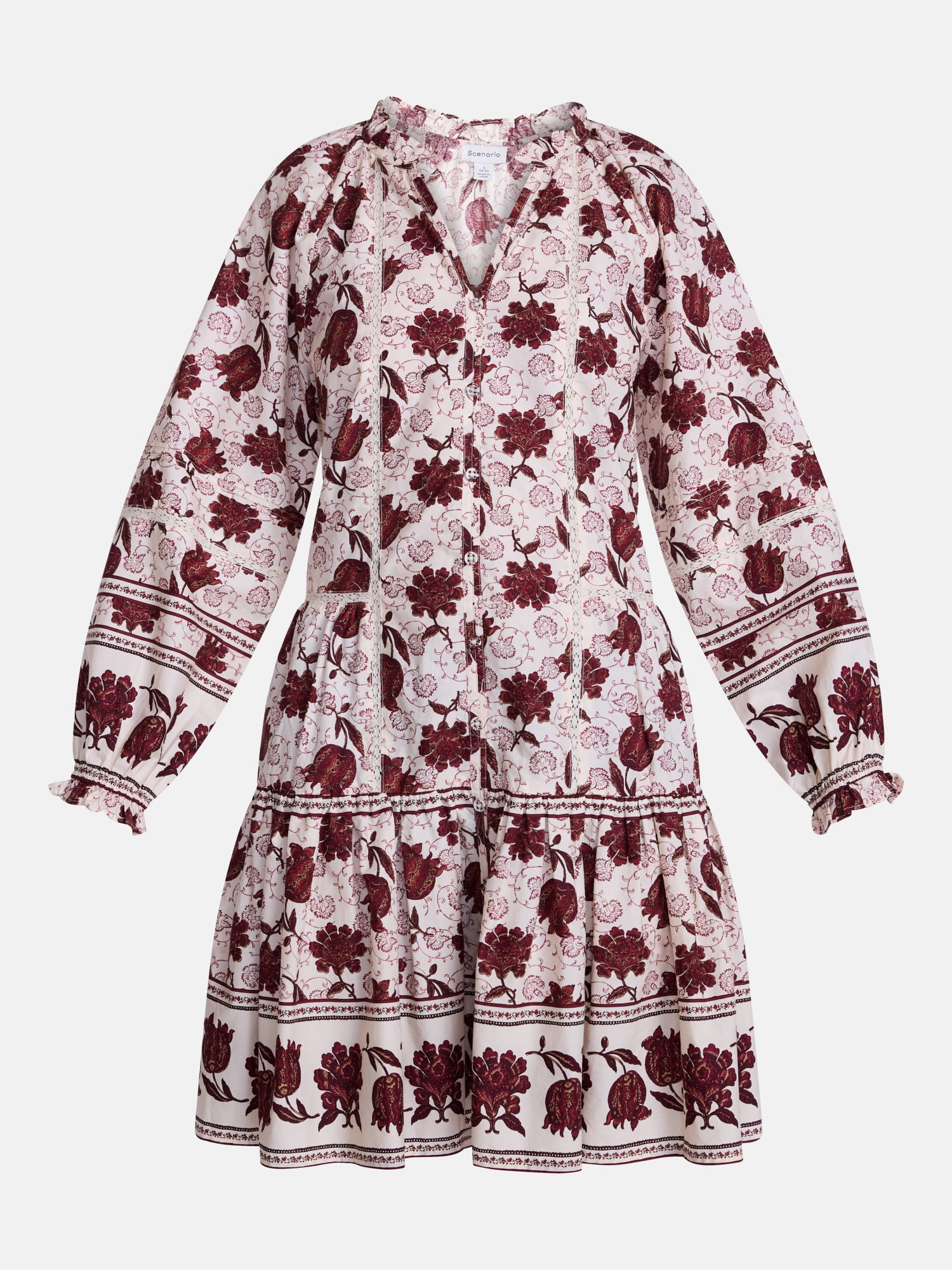Scenario Women's and Women's Plus Tiered Hem Dress with Long Sleeves, Sizes XS-4X