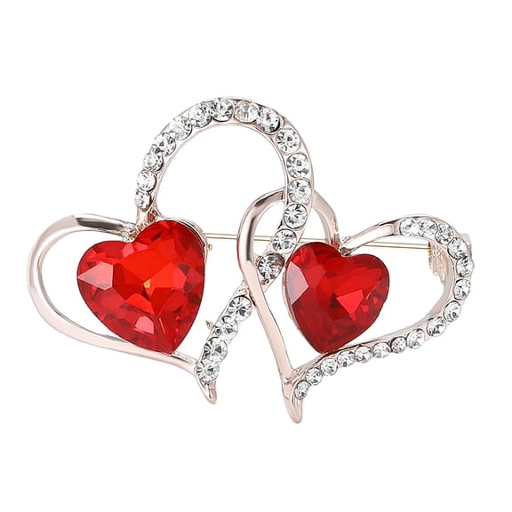 AOOOWER Colorful Rhinestones Heart Brooch for Women Valentines Day Party Accessory