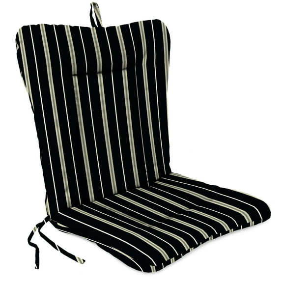 Jordan Manufacturing 38" x 21" Platt Ink Black Stripe Rectangular Outdoor Wrought Iron Chair Cushion with Ties and Hanger Loop