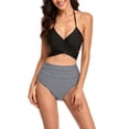 thumbnail image 1 of Traje de baño de dos piezas para mujer, tirantes finos, cintura alta, lazo en la espalda, cuello halter, traje de baño para playa, verano, negro, M, 1 of 6