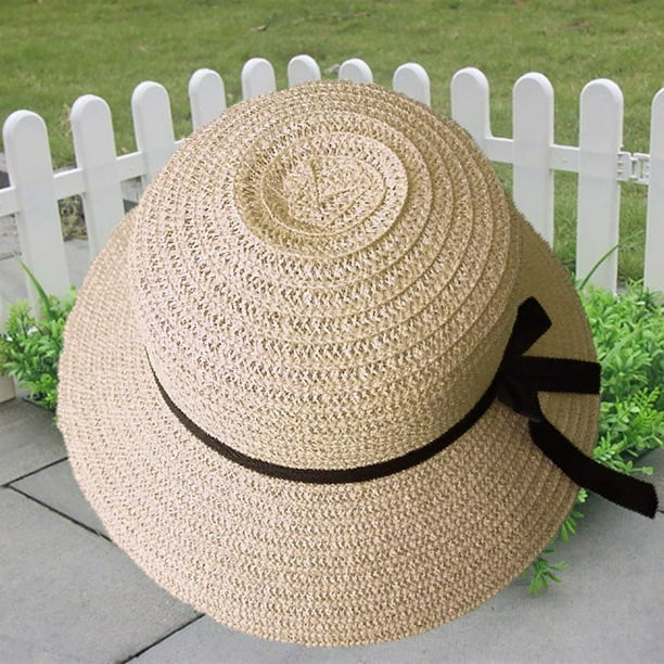EIMELI Yaman Beach Hats for Women Floppy Foldable Ladies Women Straw Beach  Sun Summer Hat Beige Wide Brim Clothing Accessories 