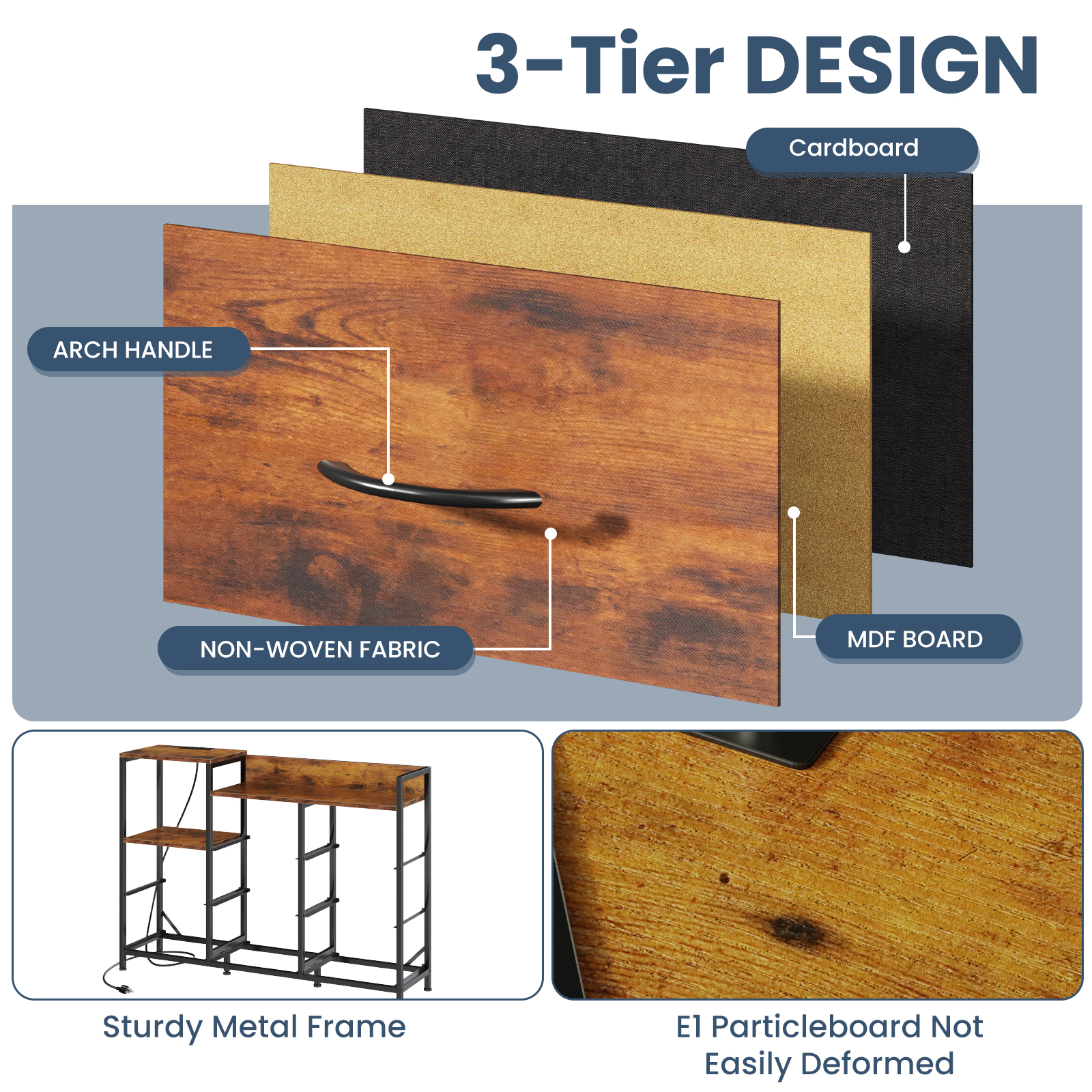 EDX 8 Drawer Dresser TV Stand, with Power Outlets and Open Shelves, for Bedroom and Living Room, Rust