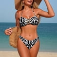 thumbnail image 7 of KIHOUT Women's Split Bikini Swimsuit Zebra Print Halter Top Hardware Accent High-Cut Bottom Removable Padded No Underwire for Beach Pool Summer, 7 of 7