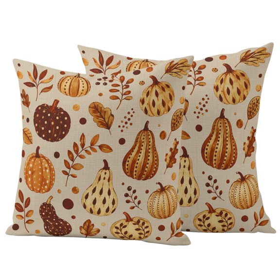 Orange Fall Outdoor Waterproof Pillow Covers, Autumn Pumpkins Botanical Thanksgiving Decorative Square Throw Pillowcase Sofa Cushion Sham for Patio/Couch/Chair, 16"x16" 2 Pack