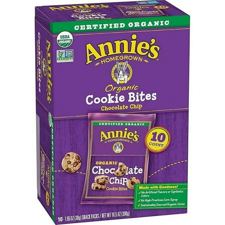 Annie's Organic Chocolate Chip Cookie Bites, 10 Pouches, 10.5 oz( Pack of 3 )