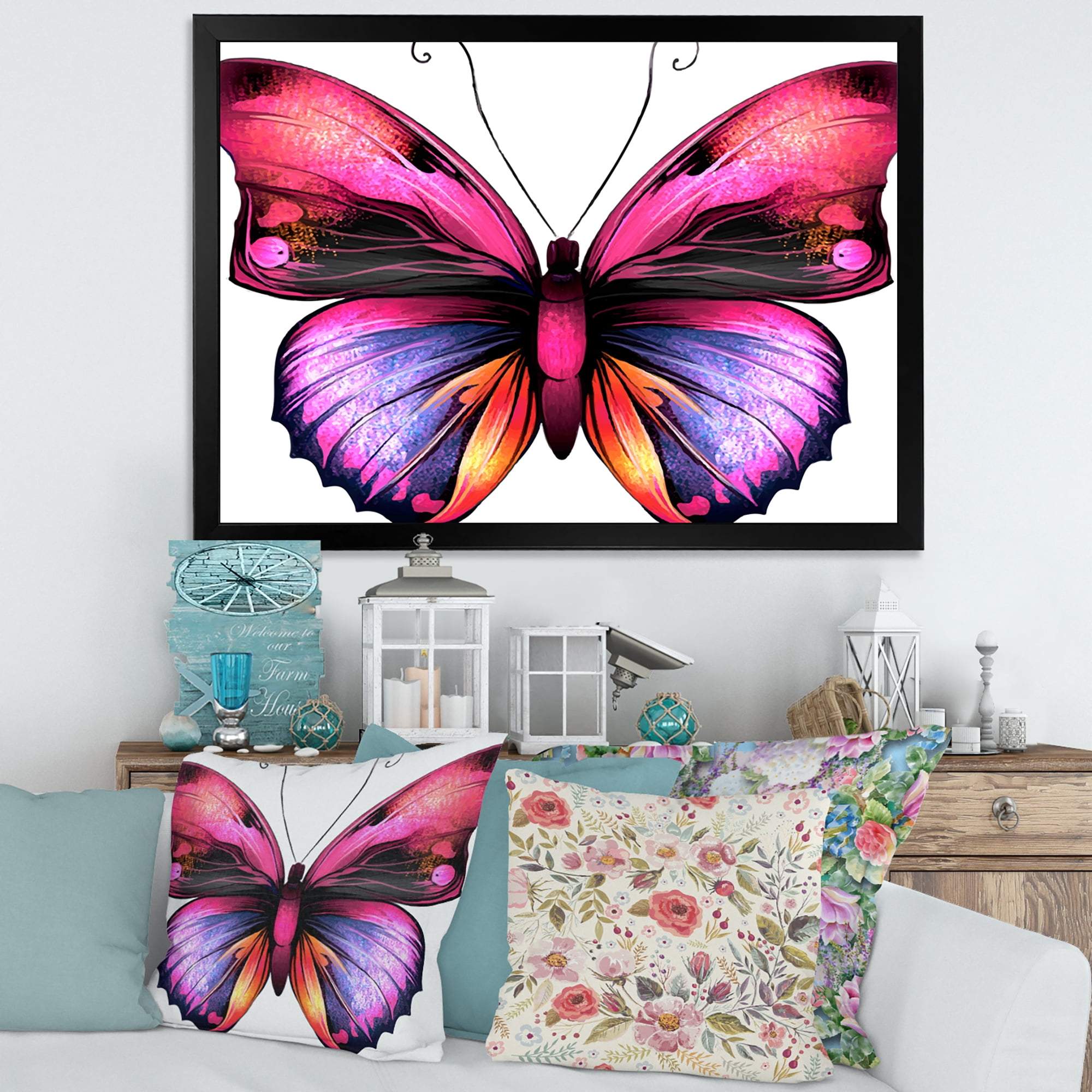 Designart 'Portrait Of Bright Pink Butterfly' Modern Framed Art Print