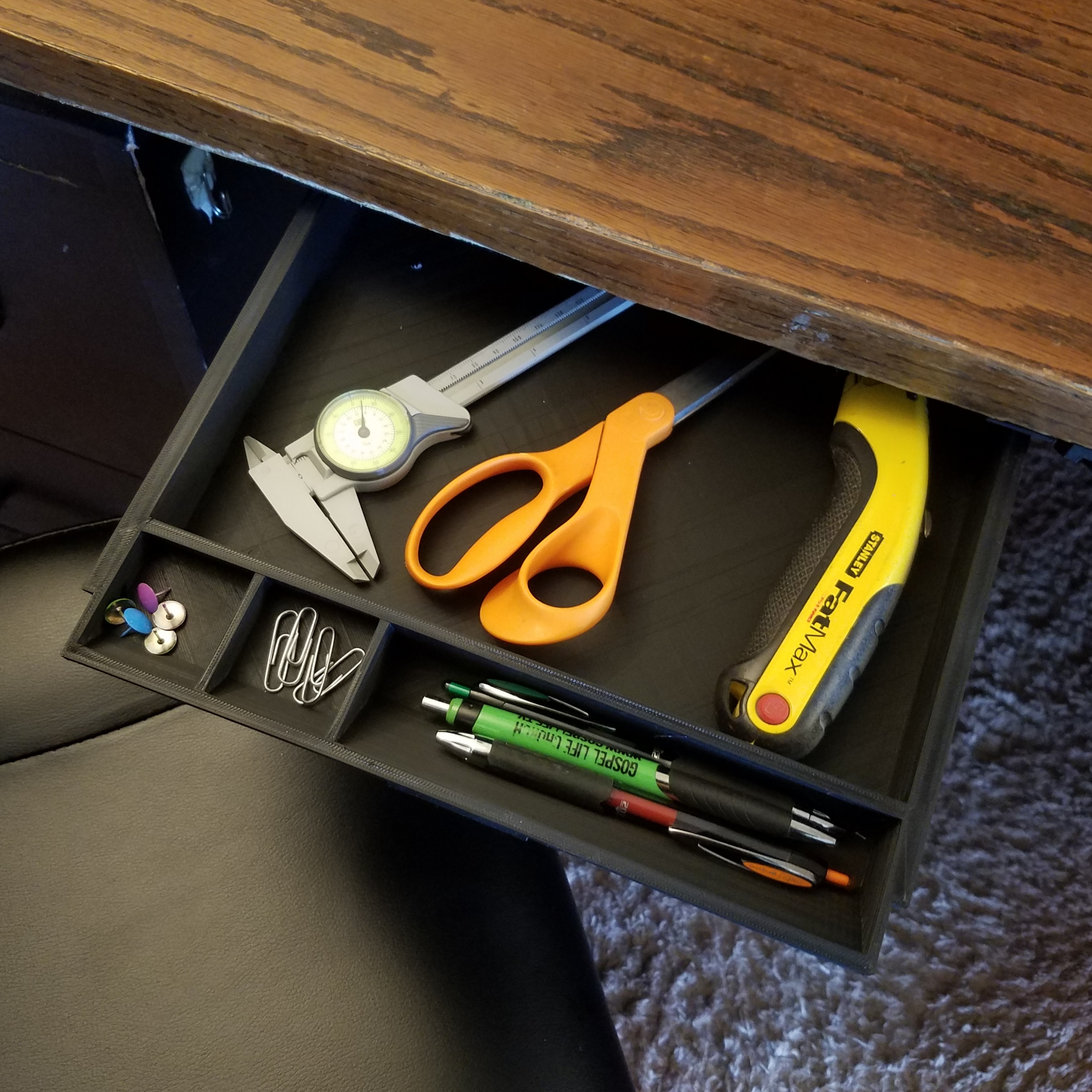 Under Desk Sliding Pencil Drawer Tray & Organizer - Black