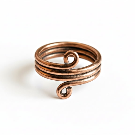 Handcrafted Pure Copper Wrap Ring with Spiral Ends, Minimalist Bohemian Jewelry for Women