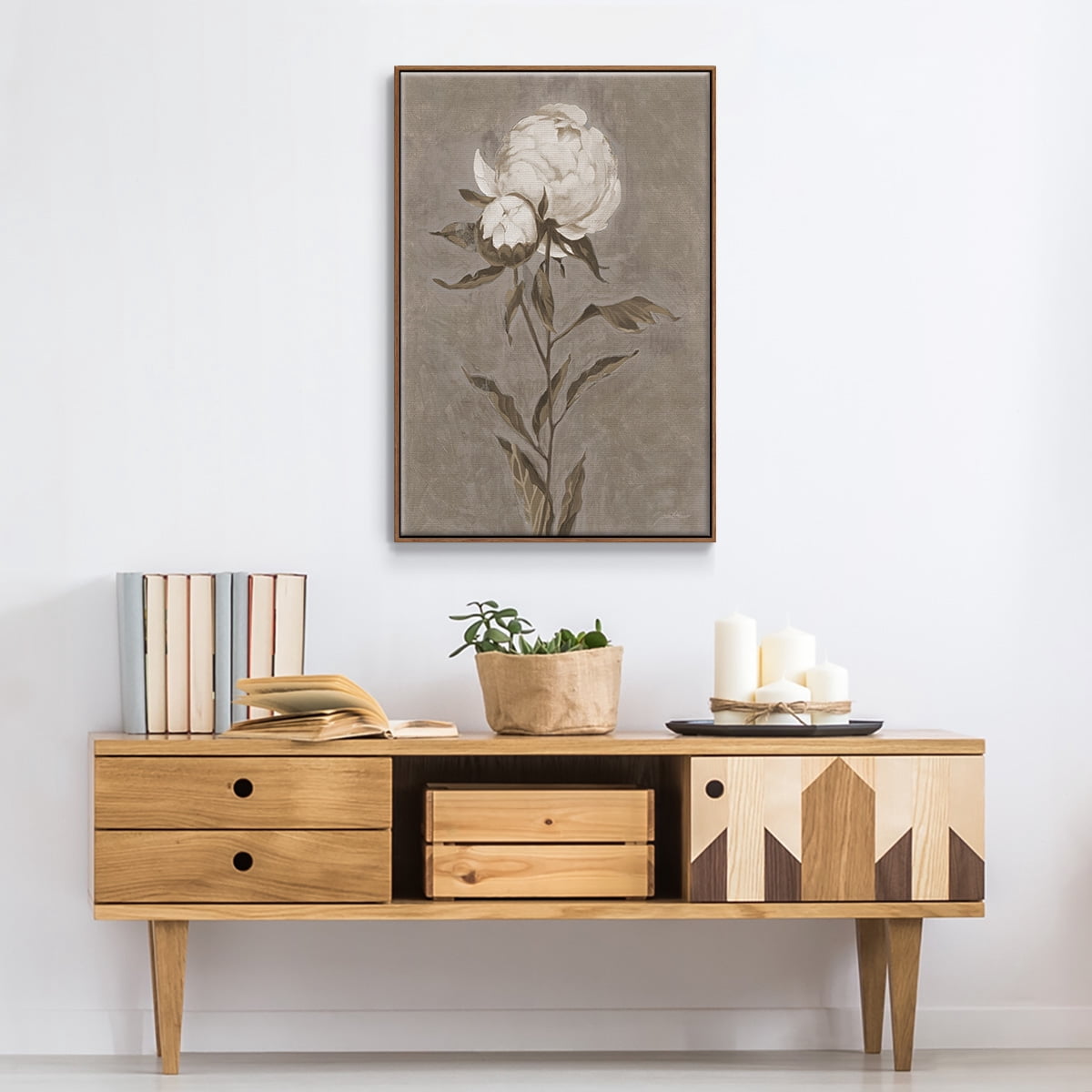 Pretty as a Peony II Framed Premium Gallery Wrapped Canvas - Ready to Hang - 17 x 25 - Walnut Floating Frame