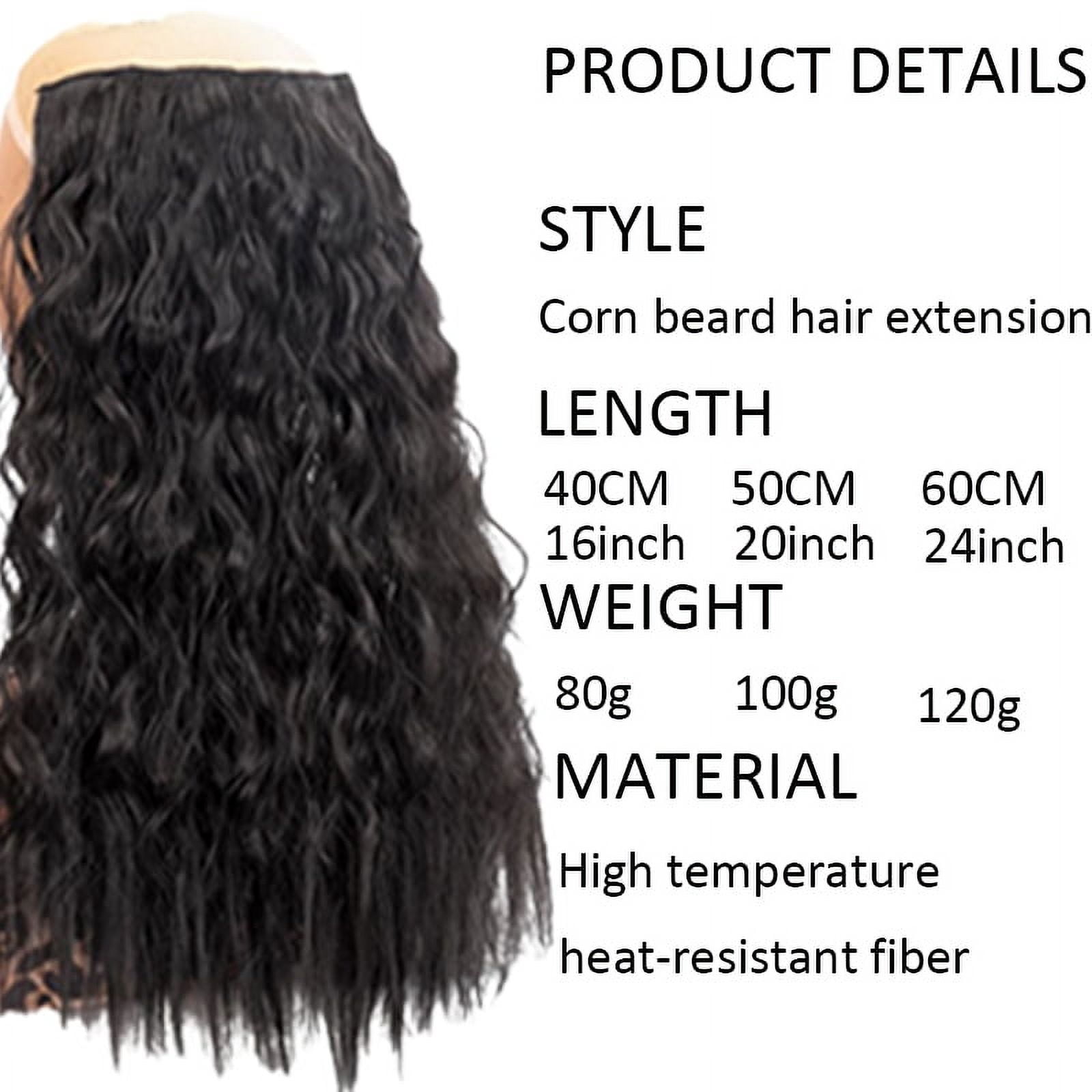 Synthetic U-Shaped corn beard wig piece clip in hair extension water ripple hairpiece black long wavy curly fake hair piece