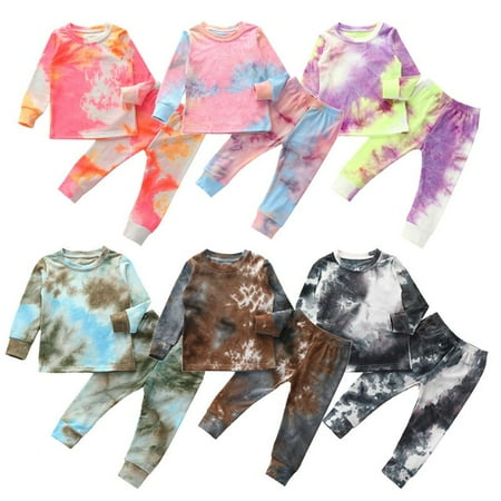 

COUTEXYI Toddler Baby Boys Girls Ribbed Knit Tie Dye Pajama Sets Outfits