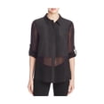 thumbnail image 1 of Finity Womens Mixed Media Button Up Shirt, Black, 12, 1 of 2