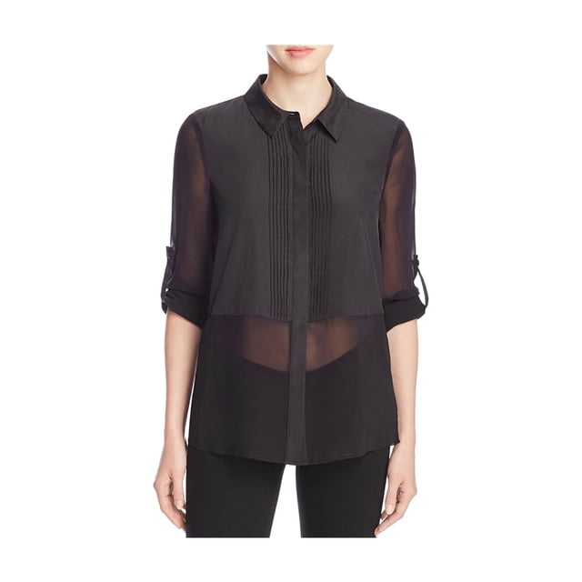 Finity Womens Mixed Media Button Up Shirt, Black, 10