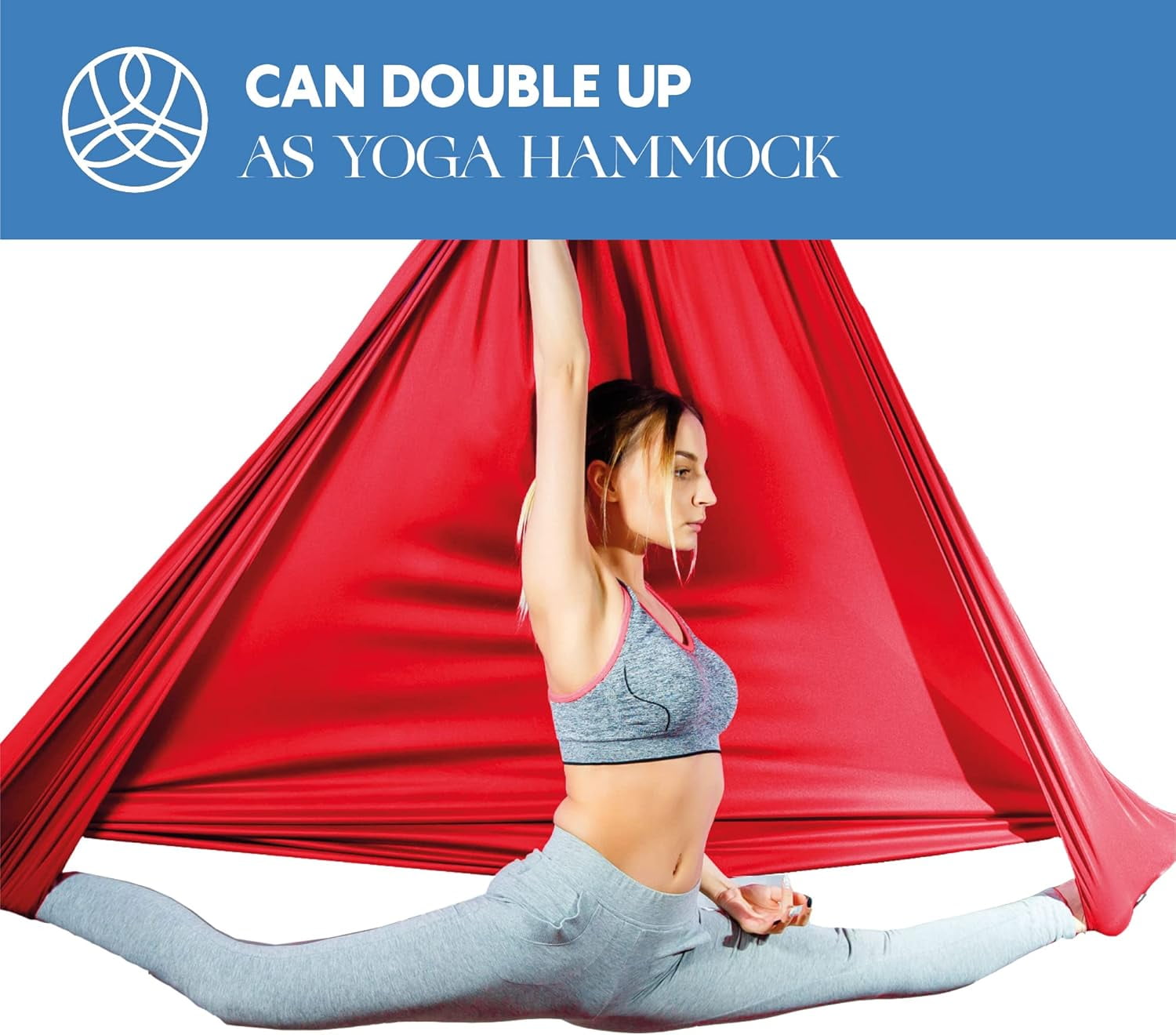 Aum Active Aerial Silks Yoga Sling Hammock Starter Kit - Tricot Fabric, 9 yd, Red