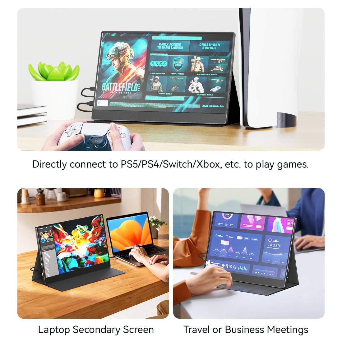 mayceyee Portable Monitor for Laptop 15 Inch,FHD 1080P USB C Travel Monitor External IPS HDMI for Computer, Second Display Screen Extender with Kickstand for PC Phone Switch PS4/5