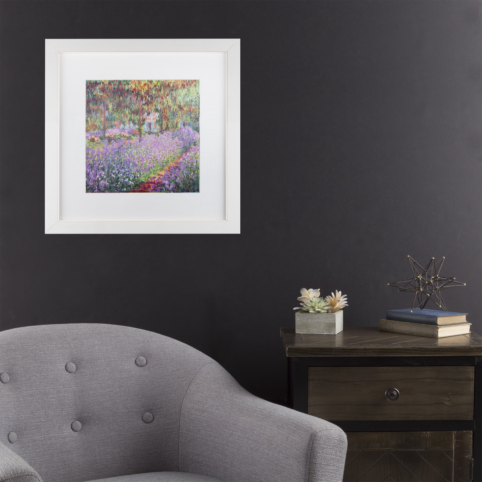 Trademark Fine Art 'The Artists Garden at Giverny' Matted Framed Art by Claude Monet