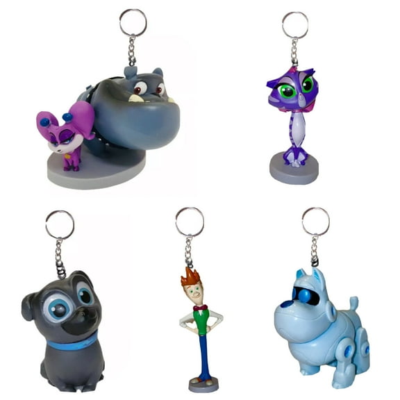 Puppy Pals Hissy Bob ARF Bingo Rufus & Cupcake 5 Key Ring Keychain Pvc Figurine New