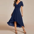 thumbnail image 2 of CIENVNSTG Summer Dresses For Women V Neck Flutter Sleeve Chiffon Midi Dress Wrap Waist Sundress Elegant Outfit for Wedding Guest Blue L, 2 of 5