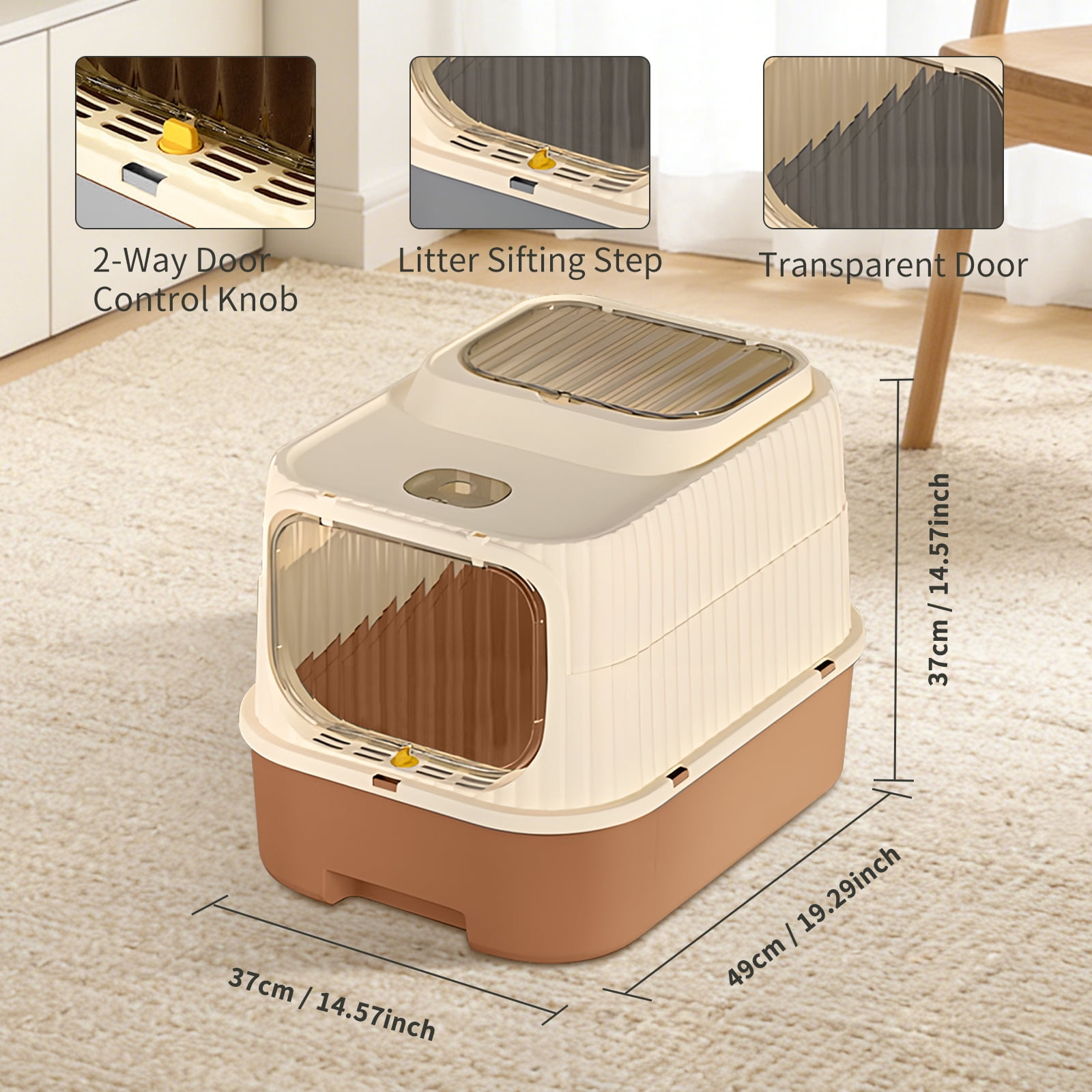 Cat Litter Box with Drawer, Enclosed Litter Tray for Cat, Rabbit, Anti Urine Leakage Easy to Clean (Orange)
