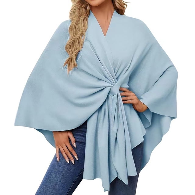 Jindong Women's Elegant Shawl Soft Open Front Poncho Sweater for Spring Fall Winter