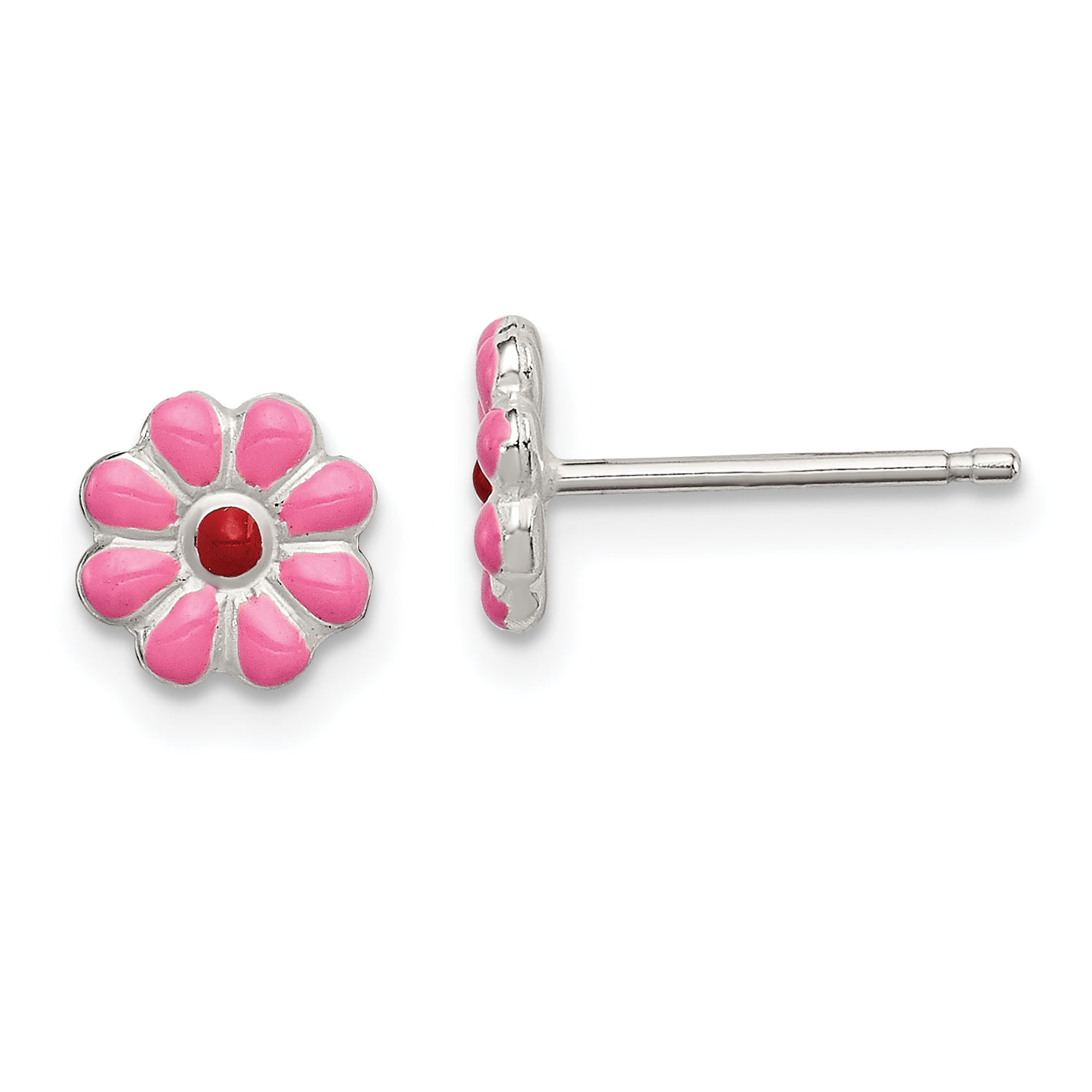 Sterling Silver Jewelry Button Earrings Childrens 7 mm 7 mm Madi K Enamel Flower Post Earrings 