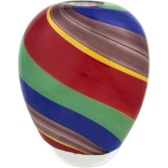 World Gifts Band Murano Style Art Glass Decorative Vase In Urn Shape - Mouth Blown Artistic Rainbow Design for Home Decor, Bold Design, And Classic Shape - Multicolor, 8.5 Inch