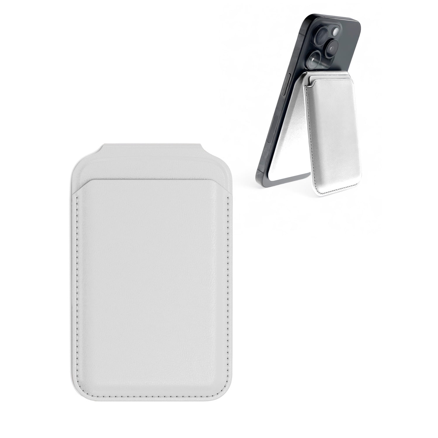 Magnetic Card Storage Wallet with Leather Finish and Stand - White