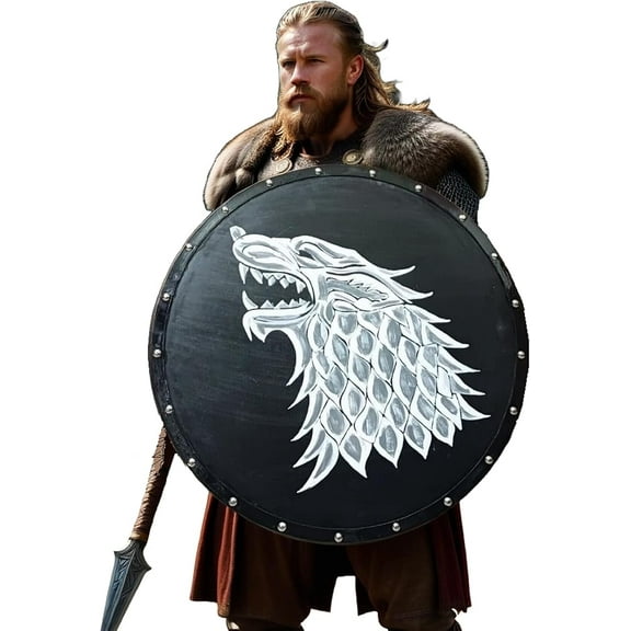 Medieval Viking Oak Shield - Game of Thrones Inspired - Ned Stark Direwolf War Shield, Wall Decor