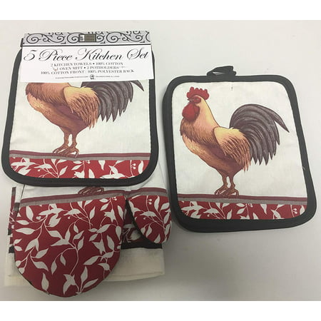 Better Home 5 Piece Set Includes 2 Kitchen Towels, 2 Pot Holders and 1 Oven Mitt,