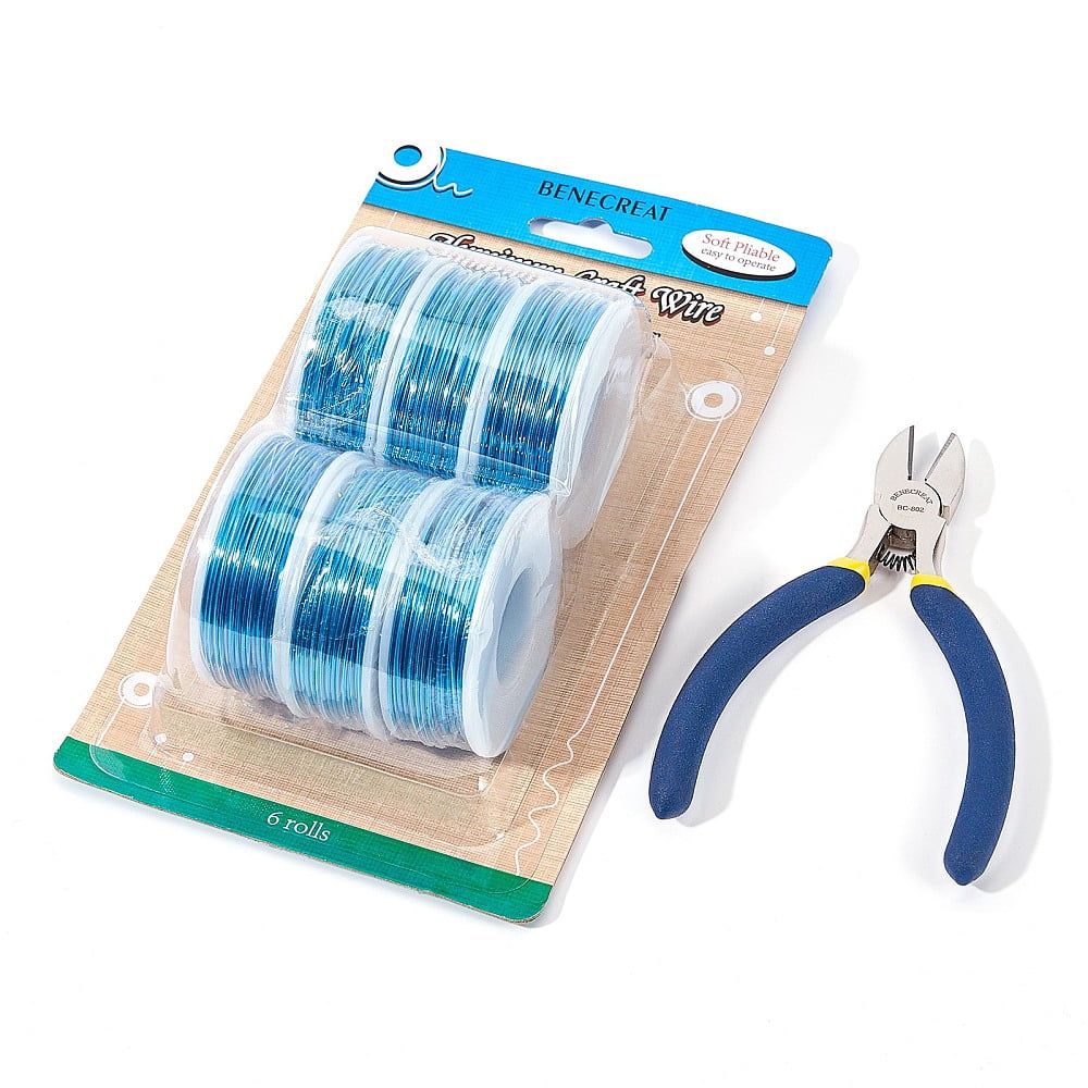 DIY Jewelry Kits with Aluminum Wire and Iron Side Cutting Pliers Dodger Blue 1mm 23m/roll 6rolls/set