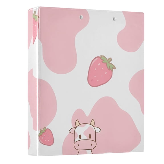 Haosy Hardcover 3 Ring Binder 1.5 Inch Ring Decorative Binder Organizer for Home School Office, Pink Cow and Strawberry