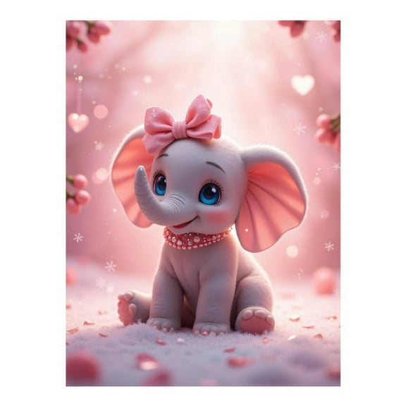Diamond Art Kit for Adults, Pink Elephant Cute Bow Bokeh Charm Diamond Painting for Adults Beginners, 5D DIY Diamond Art Painting Kits, Colorful Diamond Painting Craft for Home Decor 12x16