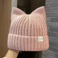 thumbnail image 1 of Bonnets Oreilles de Chat Mignons pour Femmes Automne et Hiver Protection des Oreilles Chandail Polyvalent Tricoté Rose, 1 of 6