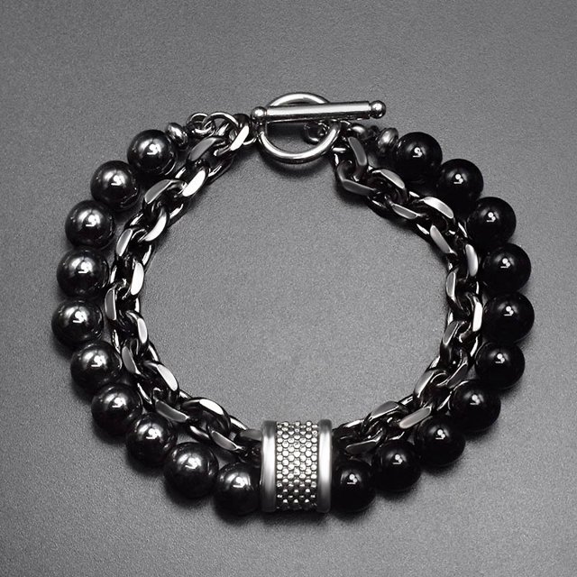 Pulsera de metal con cuentas para hombre, con diseño de mapa esmerilado de Europa y América