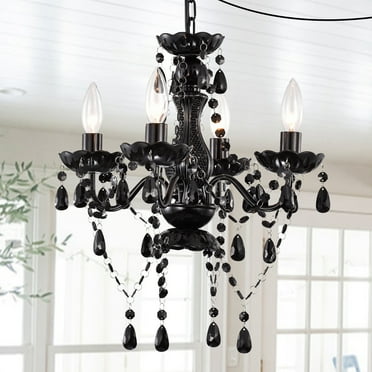 Plug in Chandelier Small Black Chandelier 4 Light Crystal Chandeliers for Dining Room