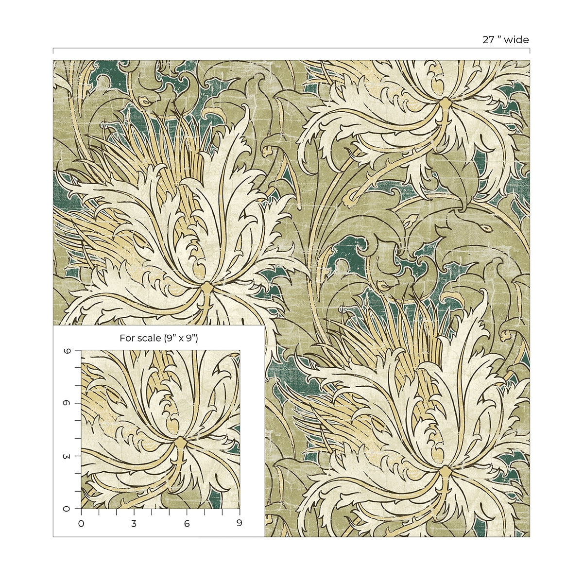 NextWall Juniper & Parchment Floral Folly Peel and Stick Wallpaper