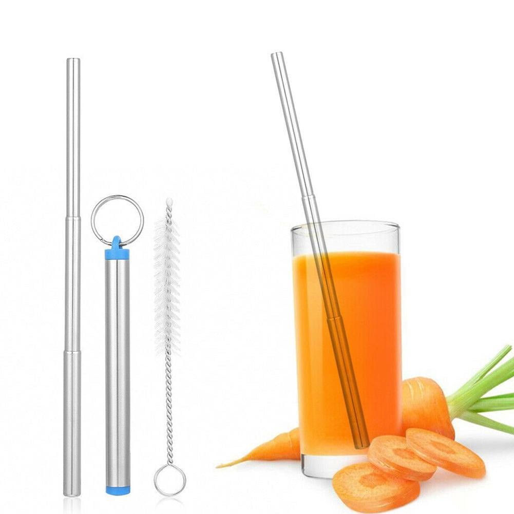 Telescopic Drinking Straw Stainless Steel Metal Straw Cleaning Brush