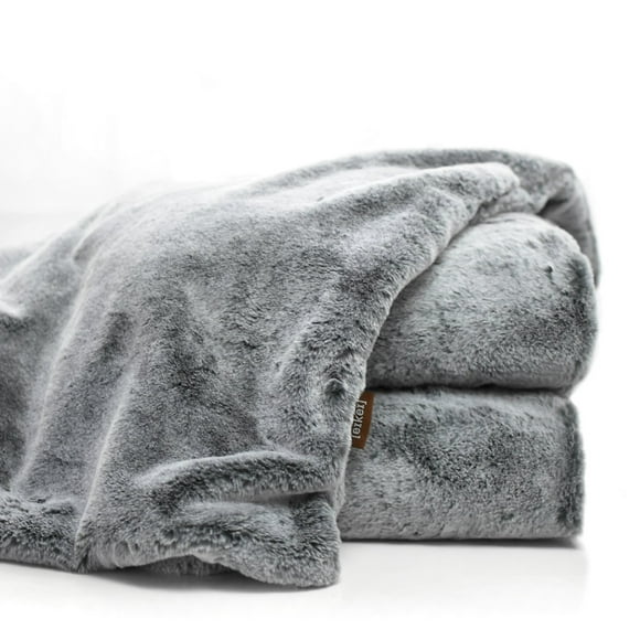 Double Sided Faux Fur Throw Blanket Silky Soft Oversized Afghan Machine Washable, Grey Striped Mink Chinchilla Shadow Fox 55 by 70 Inch (Iced Dream)
