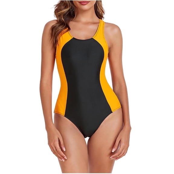 Otvok Womens Color Block One Piece Swimsuits Cutout Back Bathing Suit Tummy Control Ruched Swimwear