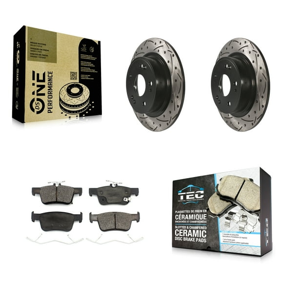 Transit Auto Ensemble de Disques de Frein Arrière Revêtus, Percés et Rainurés, et de Plaquettes Céramiques pour Voiture 2018-2024 Honda Accord KDT-100746