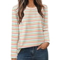 thumbnail image 2 of HVOBTTY Women's Crew Neck Long Sleeve Stripe Print Pullover Casual Fashion Lightweight Soft Tops Beige, XXXL, 2 of 4