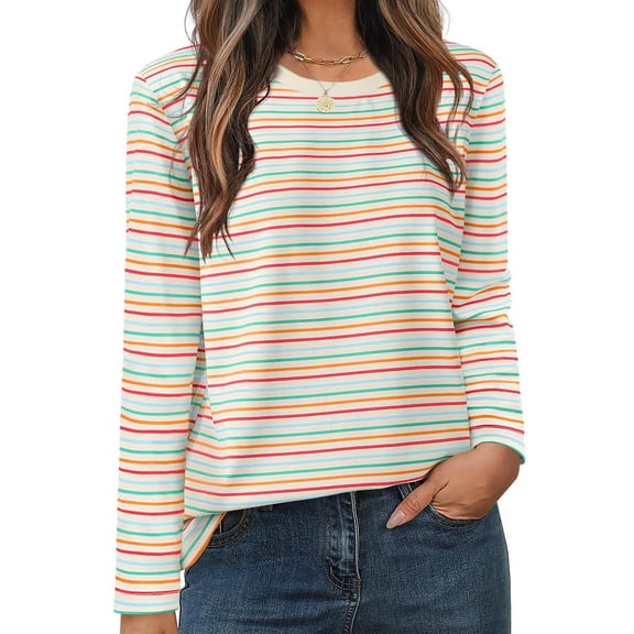 Yutgune Women's Striped Sweatshirt Crew Neck Long Sleeve Shirts Casual Pullover Fall Top