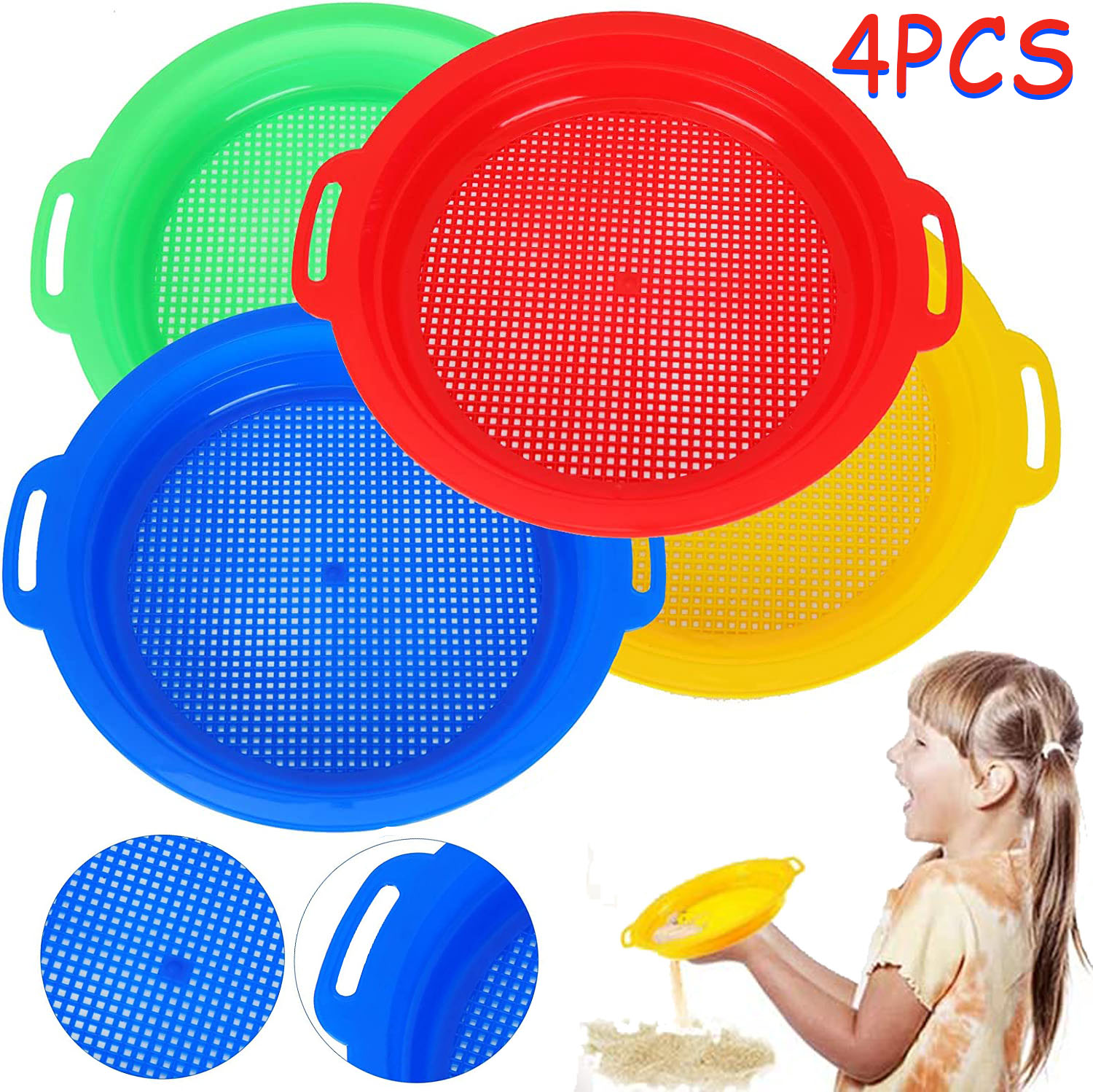 4 Pack Multicolor Plastic Sand Sifter,Beach Sieve,Sand Sifter Sieves