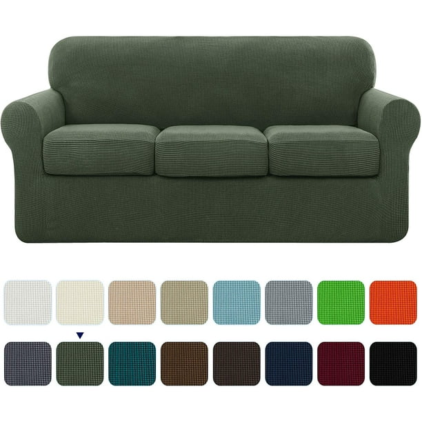 Subrtex 4Piece Stretch Textured Grid Sofa Cover Slipcover,Separate Cushion Cover(Green, Sofa