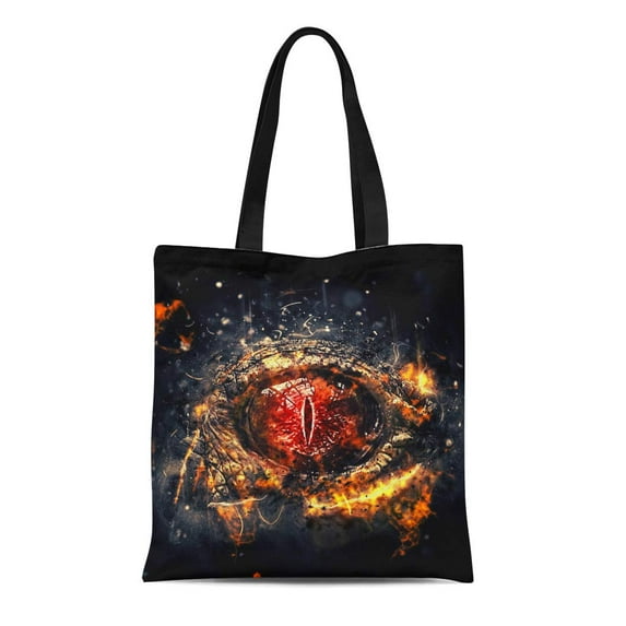 SIDONKU Canvas Tote Bag Red Dragon Zombie Eye Yellow Fantasy Monster Horror Black Durable Reusable Shopping Shoulder Grocery Bag